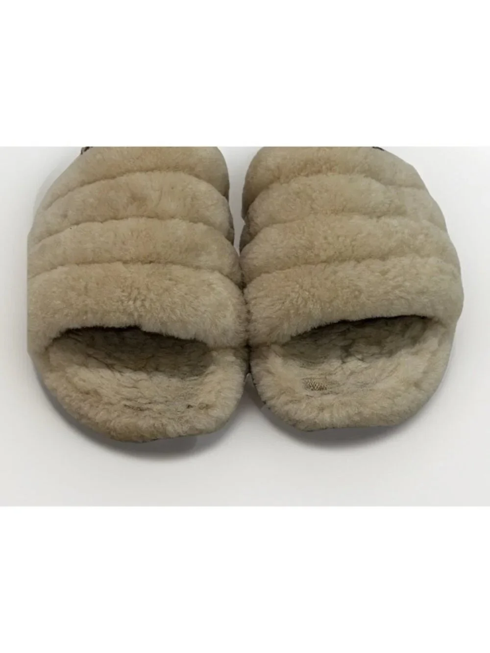 UGG Fluff Yeah Ivory Cream Slide Slipper GIRLS Kids Youth Size 2 Logo Strap 33.5